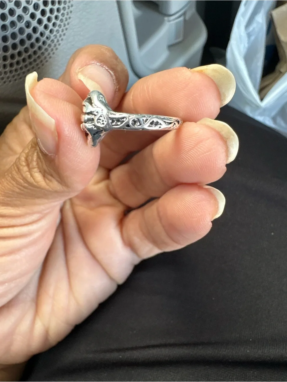 Organic Sculptural Openwork Ring in Silver Tone